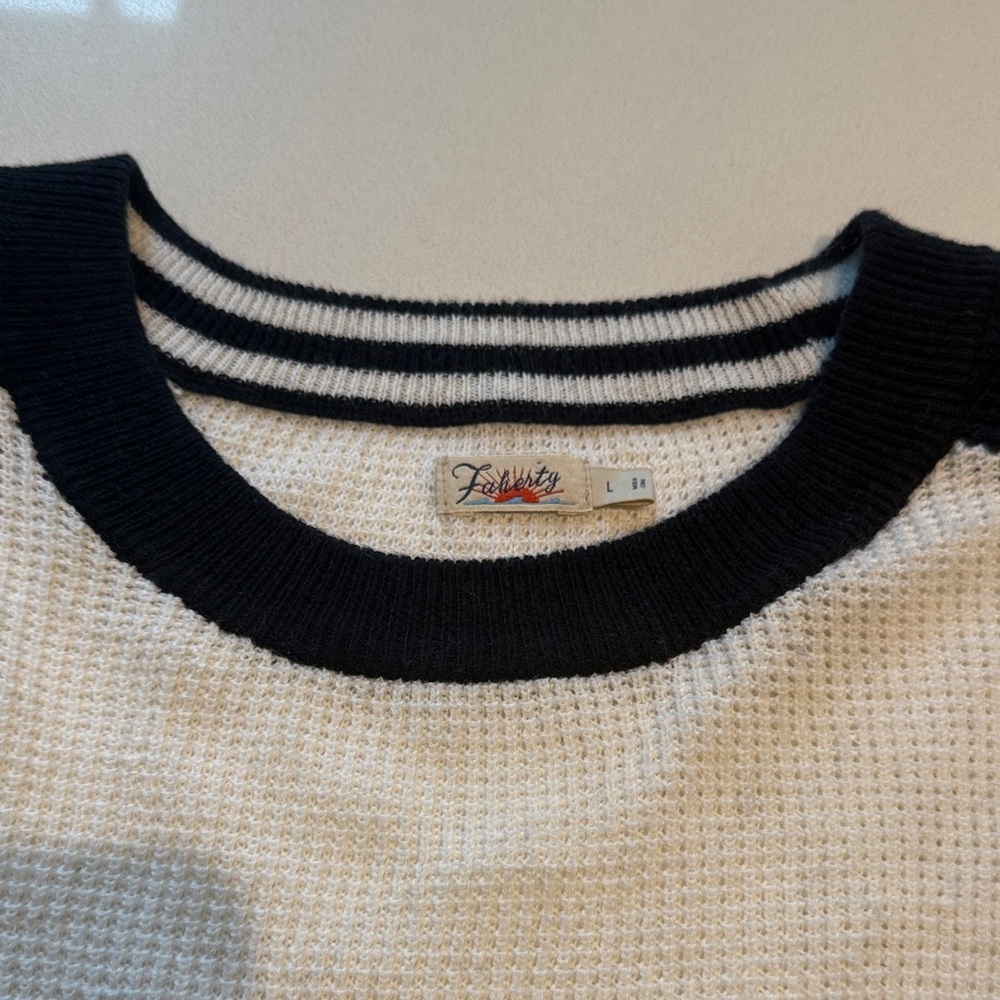 Faherty Throwback Waffle Crew Neck Sweater, Striped, Cotton Cashmere, Size L - Picture 5 of 11